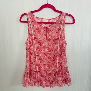 Modcloth Pink Floral Sleeveless Keyhole Ruffle Blouse